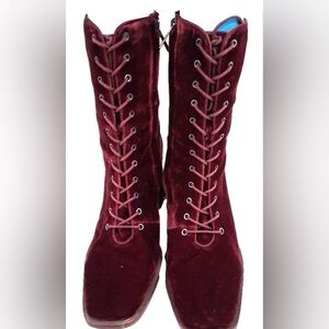 Sam Edelman Rich Burgundy Velvet Lace-Up Boots
